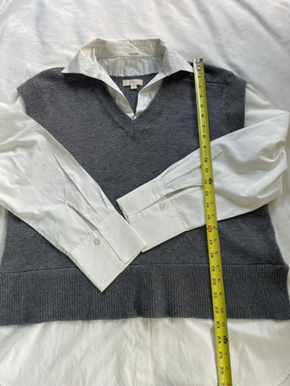 The Elan Women's Long Sleeve Layered Sweater Vest Shirt in Gray White, Size L is - Picture 5 of 6